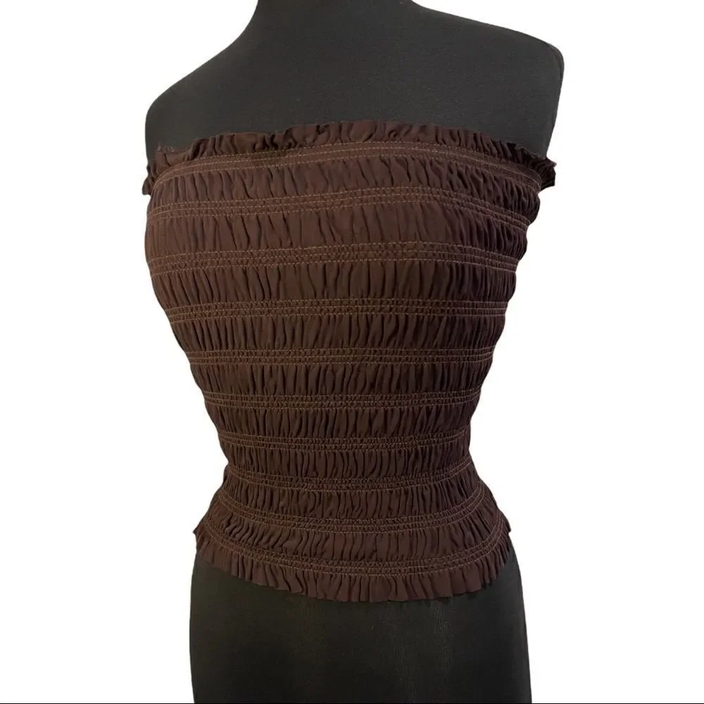 Diane Von Furstenberg Thais Brown Smocked Tube Top Sz 8 F/W 2018 - Picture 4 of 12